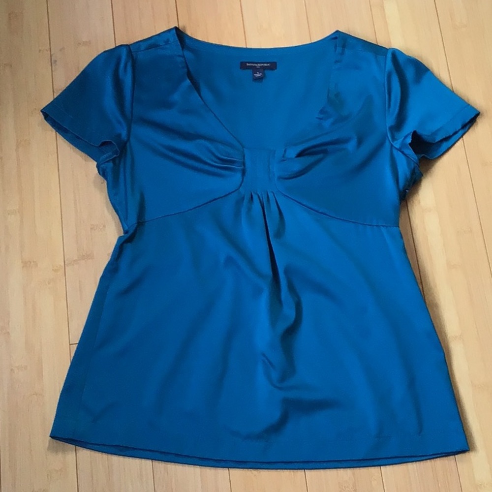 Banana Republic—Dressy short sleeve blouse, teal green, like new